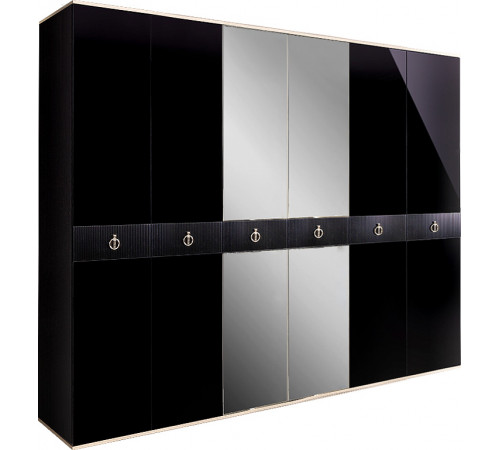 Шестистворчатый шкаф для одежды с зеркалом Rimini Solo РМШ1/6 (s) (черный)